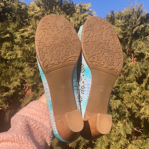 L’Artiste by Spring Step Carmelita Blue Leather Floral Pump Heel Women’s Size 41 - Picture 6 of 11